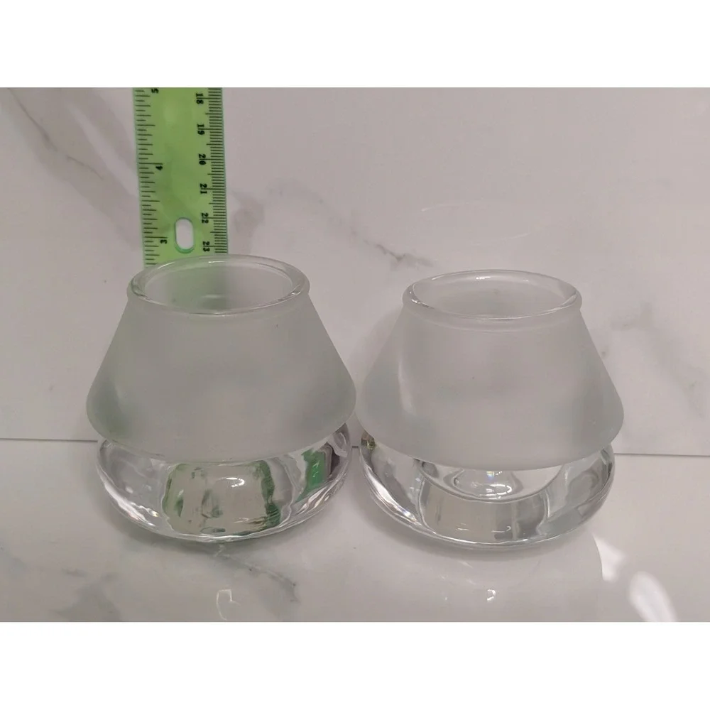 Crate and Barrel Luna Votive Candle‎ Holder Set 2 Frosted Clear Glass 488-062